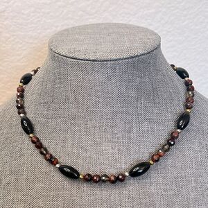 Lovely Grace and Heart Raja Tiger Eye-Onyx-Mixed Metals Necklace